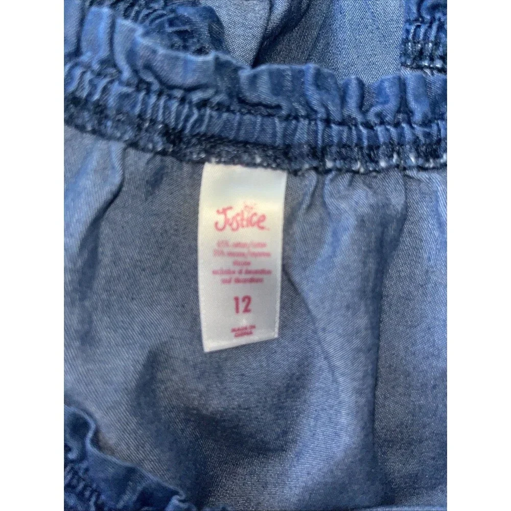 Justice Girls Blue Peasant Crop Top Size 12 Boho Cottagecore Fairycore Festival